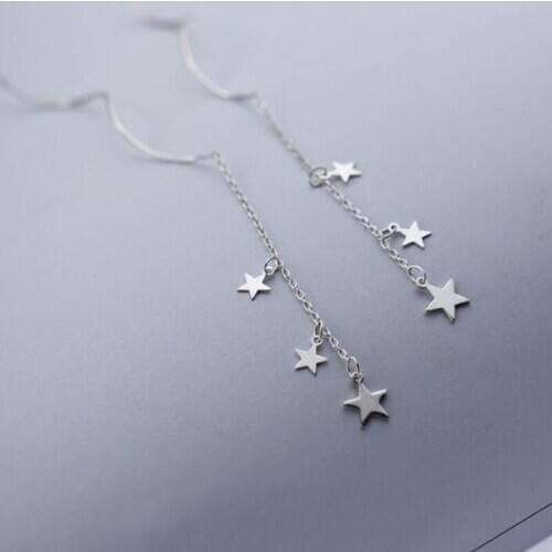 New Exquisite 925 Sterling Silver Chain Star Wave Long Tassel Dangle Earrings For Women Girl Party Jewelry pendientes oorbellen
