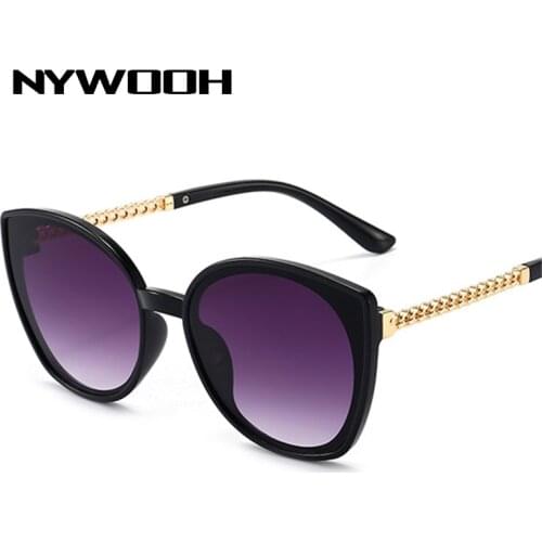 NYWOOH Vintage Cat Eye Sunglasses Women Oversized Gradient Shades Ladies Sun Glasses Hollow Metal Chain Design