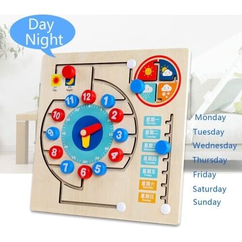Montessori teaching clock time cognitive board digital maze walking weather calendar clock early education educational toys