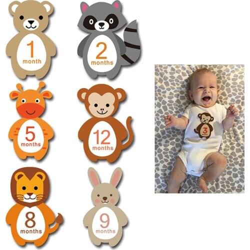 12Pcs Month Sticker Baby Photography Commemorative Card Number Milestone Memorial Sticker Newborn Baby Photo Props Accessories