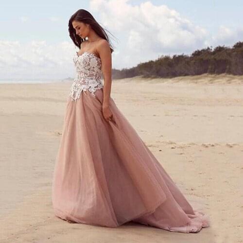 Beach Wedding Dress Fashion A-Line Lace Applique vintage Bride Dress Soft Tulle Corset Wedding Gown Robe de Mariee