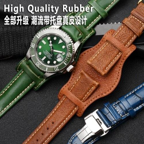Genuine Leather watch strap for Rolex Green Submariner Omega timex Vintage plus Tray Men Watch Band 20 22mm