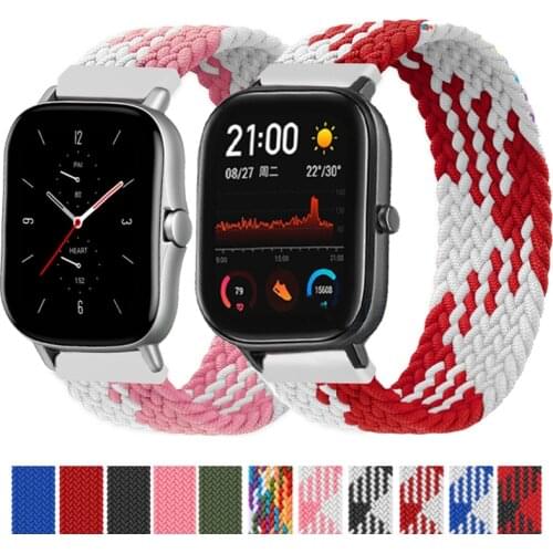 Braided solo loop nylon 20mm smart band for Xiaomi Amazfit gts2 Bip Gtr watch strap correa reloj for huawei watch gt2 22mm strap