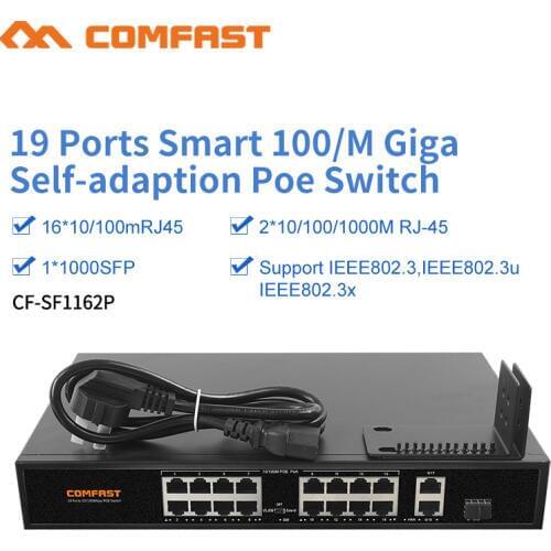 Comfast SF1162P 19 Port POE Network Switch 2*10/100/1000M Gigabit RJ45 Port +16*10/100 M RJ45+1*1000 SFP 802.11af/at PoE Swich