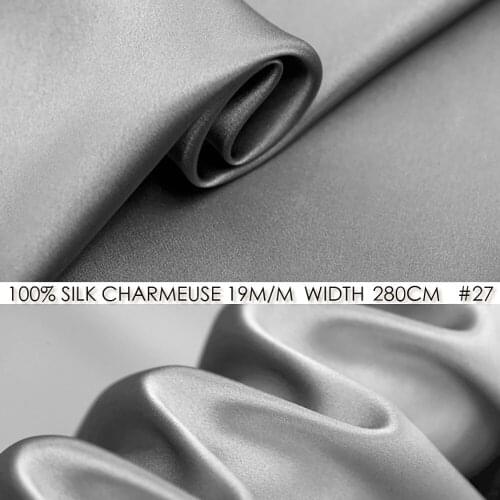 CISULI 100% SILK CHARMEUSE SATIN Fabric 19momme 280cm Plus Wide Pure Silk Bedsheet and Pillow Material Silver Grey 27