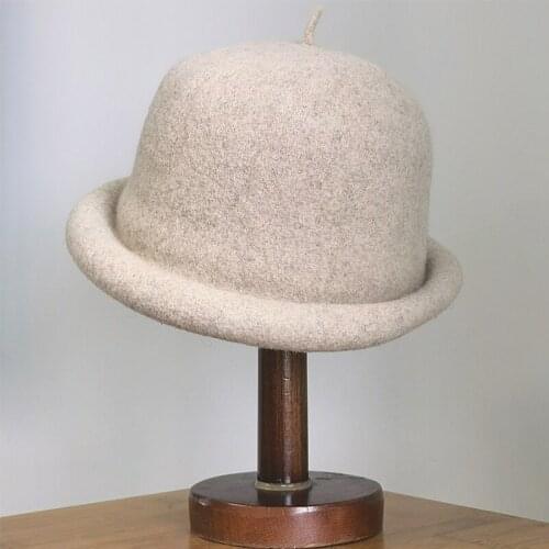 Hats For Women Autumn Winter Hats Crimping Little Tail Wool Felt Fedora Dome Keep Warm Bucket Hat Wide Brim Adult Cap Female