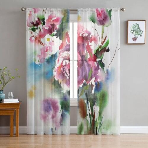 Rose Gouache Color Curtains For Living Room Luxury Baby Bedroom Tulle Curtains Kitchen Study Room Modern Style Sheer Curtains