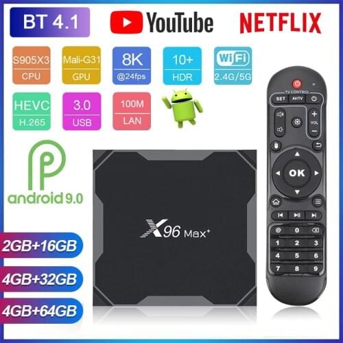 X96 Max Plus TV BOX Android 9.0 S905X3 4G 64GB 32GB Smart TV 8K Full HD 1080P BT V4.1 2.4/5G WIFI AndroidTV Box X96 MAX Plus