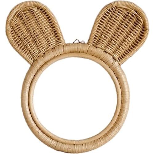 Handmade Natural Rattan Innovative Makeup Mirror Cute Rabbit Ears Mirror Ressing Bathroom Wall Hanging Mirror Home Decoration
