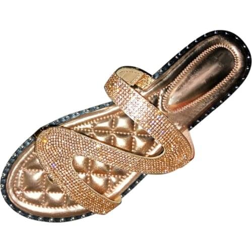 Женские босоножки 2021 Summer Women Rhinestone Slip-On Open Toe Flat Platform Thick Sole Light Slides Fashion Outdoor Sandals