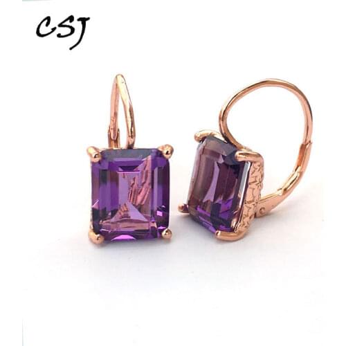 CSJ Natural Amethyst gemstone Earring Sterling 925 Silver oct 9*11mm Fine Jewelry For Women Lady or mother engagement gift