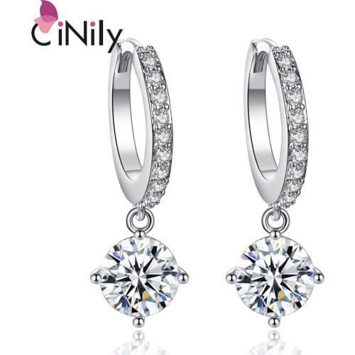 CiNily Created White Stone Cubic Zirconia Yellow Gold Silver Plated Wholesale For Women Jewelry Gift Drop Earrings 1" FH8418-19