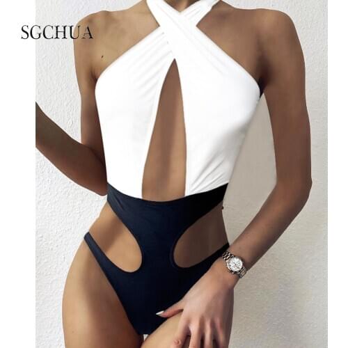 2020 New Sexy Deep V One Piece Swimsuit Women Cut Out Swimwear Push Up Monokini Bathing Suits Beach Wear Swimming Suit For Women