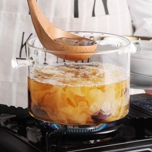 1.35/1.5L Household Heat Resistant Glass Soup Porridge Pot Microwave Fire Heating Transparent Glass Bowl Kitchen Cooking Tools