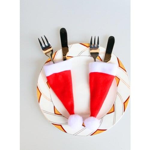 High quality fashionable retro creative 10PCS Christmas Caps Cutlery Holder Fork Spoon Pocket Christmas Decor Bag