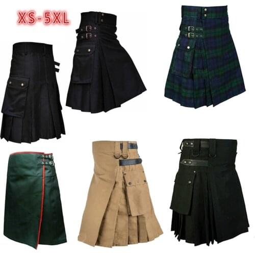 2021 Men Scottish Holiday Dress Mens Traditional Skirt Steampunk Kilt Retro Pure Color Zipper Fashion Comfort Skirts