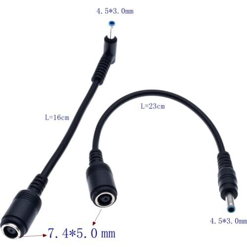 DC jack 7.4 *5.0 mm Female to 4.5 *0.6 / 4.5*3.0 mm Male Blue DC Power Charger Adapter 90 / 180 degrees for HP Ultrabook