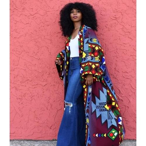 African Dresses for Women Spring Autumn African Women Long Sleeve Printing Polyester Long Coat African Clothes Women