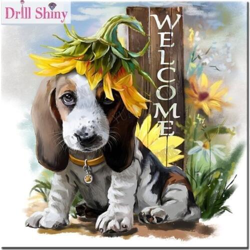 New 5D Diy diamond painting cross stitch "Welcome Dog" Full square Diamond embroidery Needlework Rhinestone Mosaic Craft decor