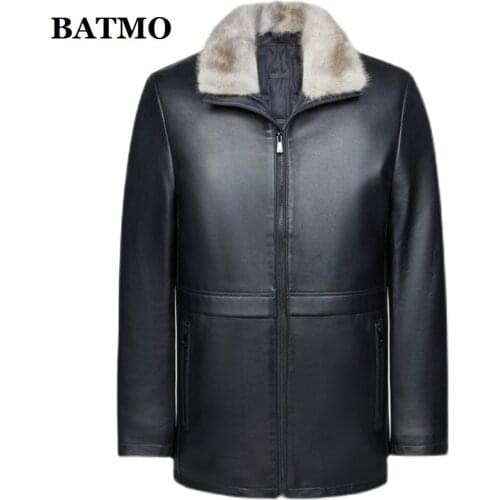 BATMO 2018 new arrival winter high quality sheepskin&mink fur collar white duck down jackets men,mens real leather trench coat