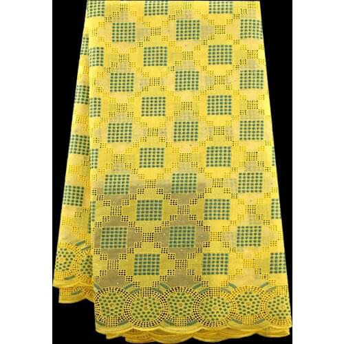 Free shipping (5yards/pc) High quality African cotton lace fabric in yellow hot selling Swiss voile lace fabric for dress CLH01