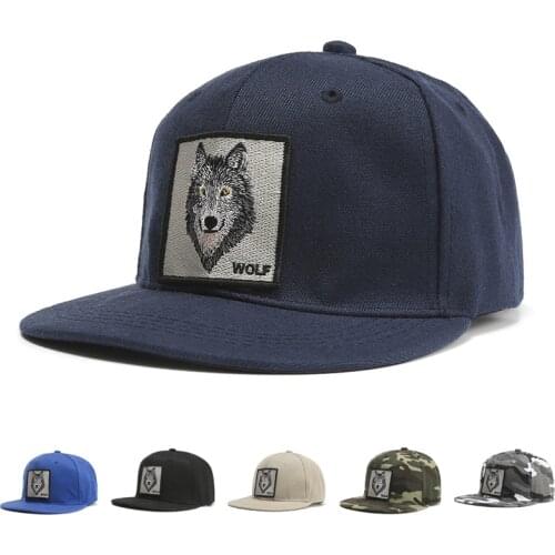 Men Animal Embroidered Wolf Baseball Cap Flat Brim Hip-Hop Trucker Unisex Seasons Outdoor Sport SunHat Women Snapback Adjust Hat