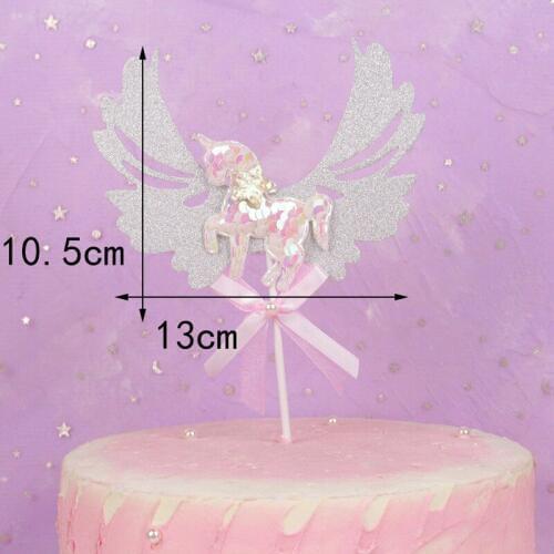 New Glitter Unicorn Cake Topper Pink Crown Wings Wedding Cupcake Topper For Baby Shower Girls Birthday Party Cake Decorations