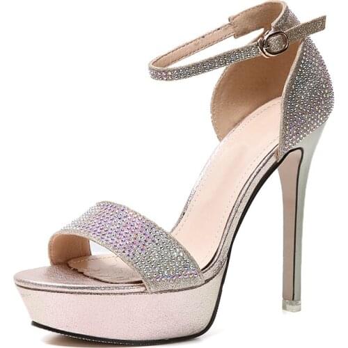 Sexy Fashion Ladies Shoes Black Gold Beading Shoes Women Sandals Platform Wedding Party Summer Style Thin High Heels