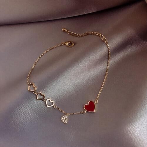 New Fashion Gold Color Love Heart Charms bracelet for Women Round Shiny Crystal Korean Bangle Female Accessories Bracelets
