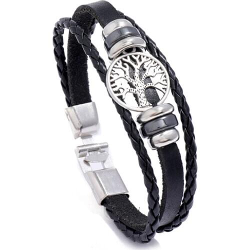 Fashion Vintage Tree of Life Leather Bracelet Black Brown Charm Bangle Wrap Women Men Multilayer Wristbands Retro Casual Jewelry