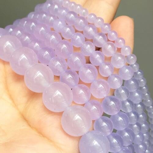 Natural Stone Violet Purple Jades Chalcedony Beads Loose Spacer Beads For Jewelry Making DIY Bracelet Necklace 15" 4/6/8/10/12mm