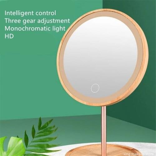 Wooden Table Top Rotating Stand Makeup Mirror With Organizer Light Screen Beauty Decorative Mirrors espejos decorativos de pared