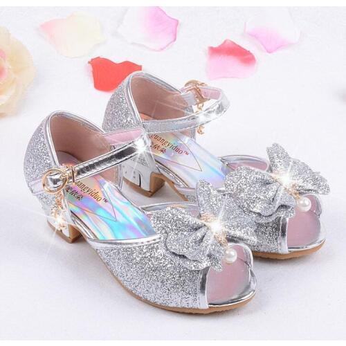 Children Girls Princess Sandals Summer Kids High Heels Sandals Shoes Fashion Sweet Girl Sandals With Bow Party Performance Shoes