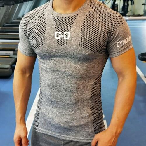 Mens Quick Dry Sport T-shirt Fitness Tight Short Sleeve Male Gym Compression T-shirt bodybuilding Tee shirt