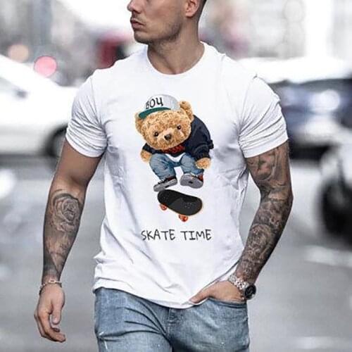 2021 Oversize T Shirts for Men Top Bear Printed Short Sleeve Fashion Streetwear Summer Clothes Short-sleeved Mens Slim T-shirt