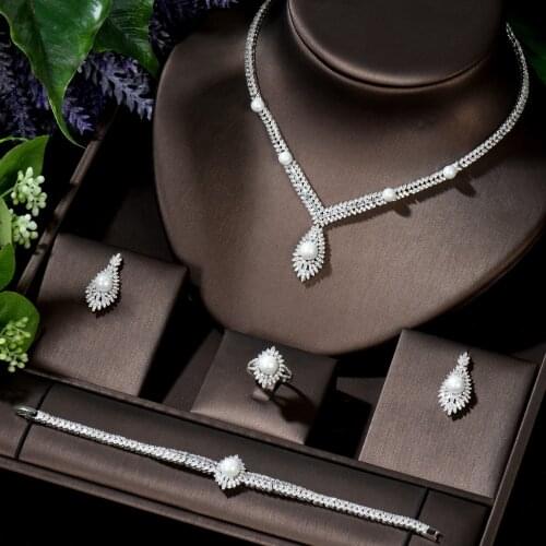 HIBRIDE Nigeria Bridal Zirconia Jewelry Set for Women Party Luxury Dubai CZ Crystal Wedding Set boucle d'oreille femme N-1398