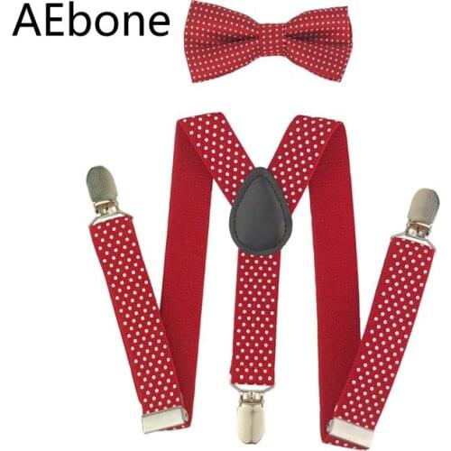 AEbone Red Dot Bow Tie Set Braces Suspenders For Girl Elastic Strap Suspensorio For Children Rosy Purple Jartiyer Tirantes Sus10