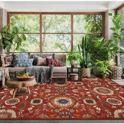 American Style Hallway Carpet Geometric Flowers Print Living Room Kitchen Bathroom Anti-Slip Area Rugs Bedroom Bedside Floor Mat