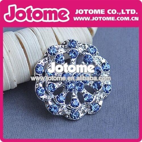 Round Beautiful Blue Stone Silver Metal Sparking New Design Fashion Rhinestone Flower Brooch for wedding