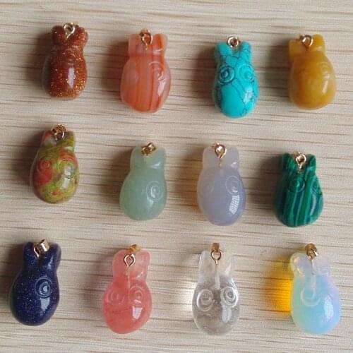 2017 fashion good Quality Assorted natural stone Animal Rabbit charms pendants for jewelry making 12pcs Wholesale free shipping