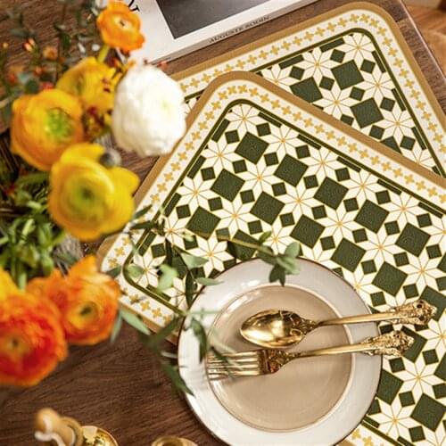Retro PU Leather Table Mat Modern Style Coaster Romantic Western Food Mat Potholder Household Bowl Mat Tableware Pad Placemat