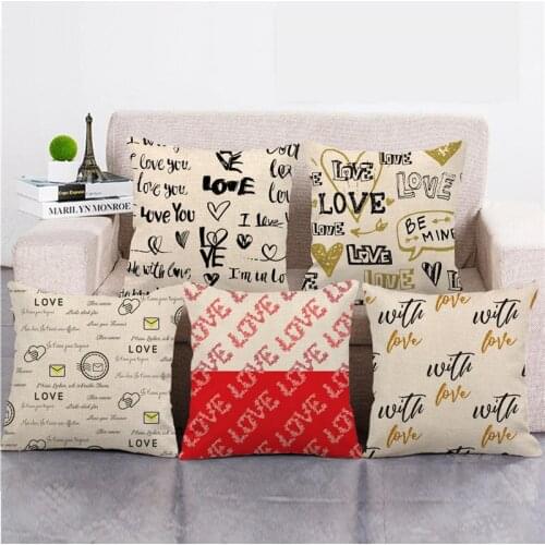 Pillow Cover 2021 New Valentines Day Gift Funda Cojin Cushion Cover Artificial Linen Pillow Case Sofa Home Decor Housse Coussin