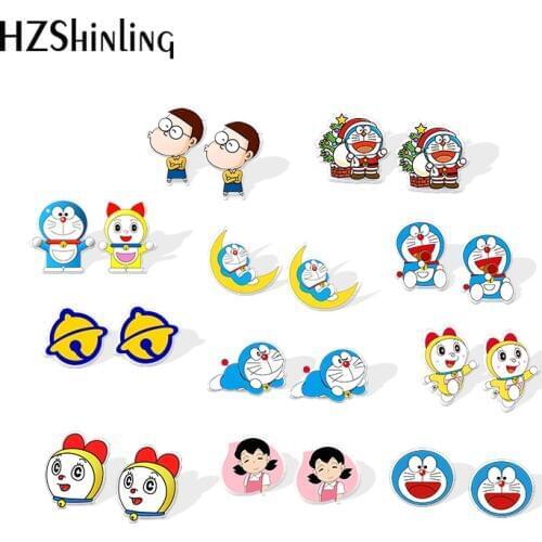 2019 New Robot cat Acrylic Earrings Doraemon Resin Earrings Cute Dorami Epoxy Stud Earring Gilfts Women