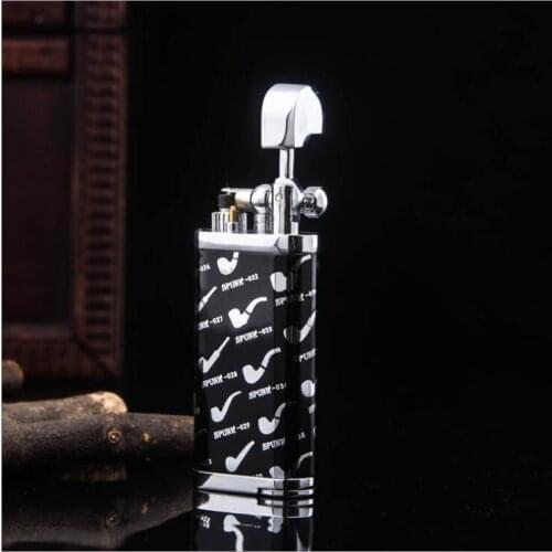 New Style Creative Oblique Fire Wheel Ignition Pipe Accessories Fashion Personality Retro Metal Inflatable Gas Lighter Men Gift