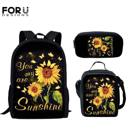 FORUDESIGNS Orthopedic Schoolbags Set You Are My Sunshine Floral Design Girls Backpack Back To School Women Rucksack Book Bags