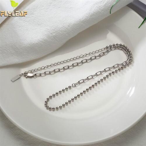 Flyleaf 925 Sterling Silver Asymmetry Small Beads Choker Necklace Women Fashion Chain Fine Jewelry Vintage Simple High Quality