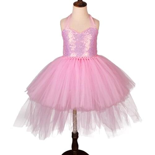 High Low Pink Tutu Dress for Girls Cosplay Costume Evening Birthday Party Dresses Kids Girl Ball Gown Dress Halloween Costume