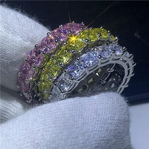 Handmade Finger ring real 100% 925 Sterling Silver Cushion Shape Diamond Women Wedding Band Ring for Lovers