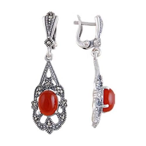KUTAYDAN Marcasite Stone Earrings 925 Sterling Silver
