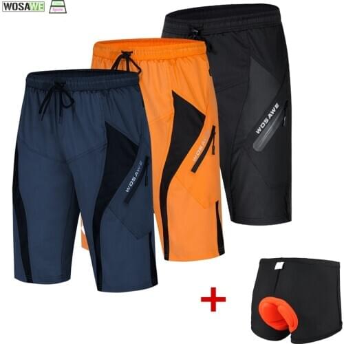 WOSAWE MTB Shorts with Gel Padded Underwear Cycling Shorts Bike Shorts Quick Dry Hiking Shorts Zip Pockets Water Repellent